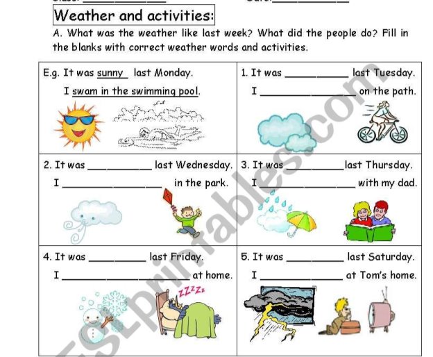 past tense - weather and activities - ESL worksheet by lhyin
